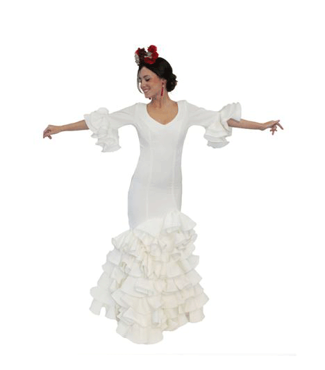 Economic White Plain Color Flamenca Dress. Ana